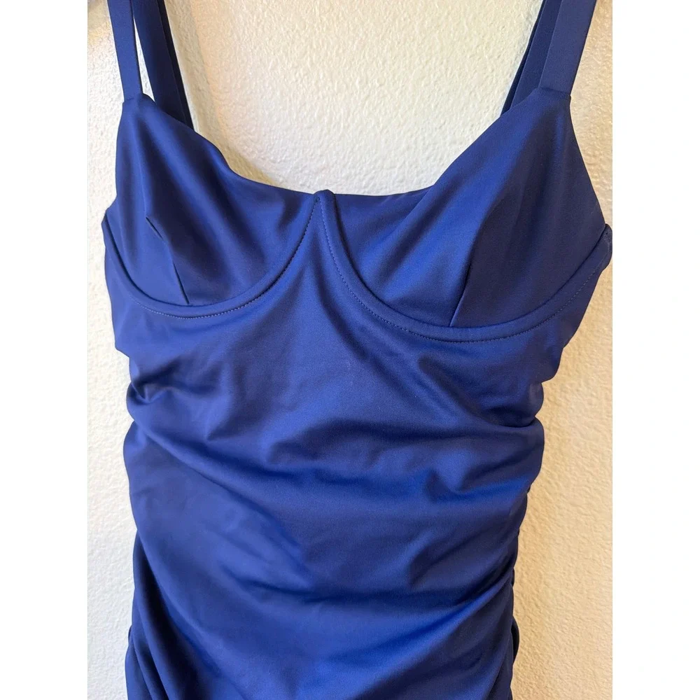 SKIMS Swim Suit Dress Women XS Blue Ruched Underwire Adjustable‎ Straps Beach